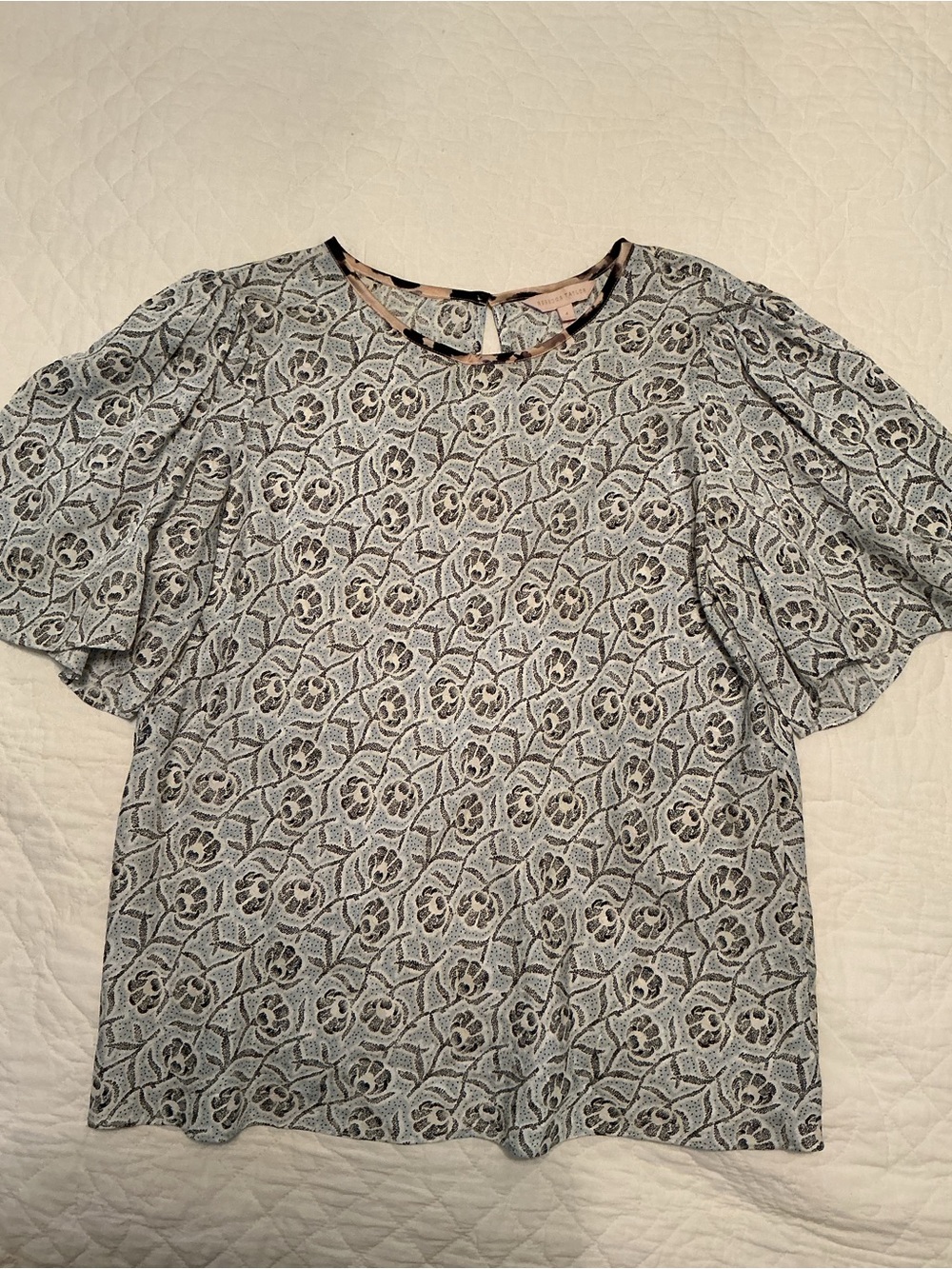Rebecca Taylor Silk Blend Flutter Sleeve Blouse